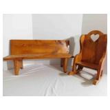 Wood Doll Size Rocker, Bench (2)
