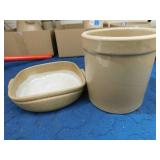 Earthenware 7' Crock, Flat Bowl (2)