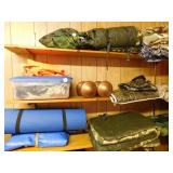 Camping/Outdoor Gear - items on 3 shelves