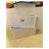 2 105 Quart Sterilite Clear Plastic Tubs One Lid