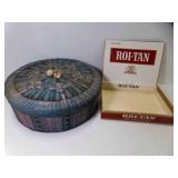 Round Painted Wicker Basket w/Lid & Roi-Tan Cigar