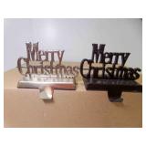2 Metal "Merry Christmas" Stocking Holder Hanger