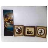 3 Paintings on Reverse Glass 2 on Canvas &