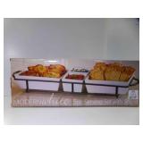 NEW Modern White 5 Piece Serving Set w/Metal Stand