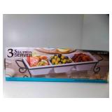 NEW 3 Section Ceramic Server w/Metal Stand