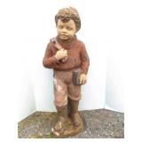 Traditional Cement Garden Statue Faded Red Paint