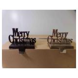 2 Metal "Merry Christmas" Stocking Holder Hanger