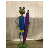 Metal Frog w/surf board yard dï¿½cor-38"