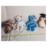 Beanie Baby; Dragon, Kissme Bear, Classy Bear