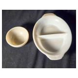 2 FireKing dishes; Oval divided 10" x 8" w/handles