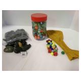 Marbles, 1 Shooter, bag of decorative rocks