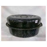 Large Turkey Blue speck Enamel Roaster