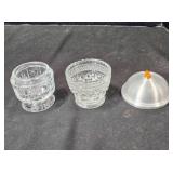 Avon glass jar; Miss America-type jar; metal lid