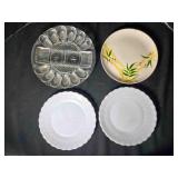 Deviled Egg & Relish tray; 2 Milk glass plates