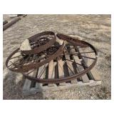 5-ANTIQUE IRON WHEELS, DIFFERENT SIZES