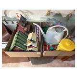 2 boxes- birdhouses, lawn items, sprinkler