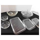 Clear Glass Pyrex Pieces, Lids (8)