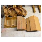 Wooden baskets, barn, bread box, magazine holders