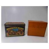 Tin Remington Recipes Box w/Recipes & Wooden