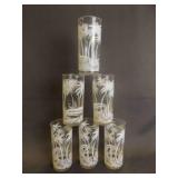 6 Drinking Glasses with White Palms Design