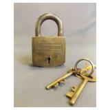 Vintage Winchester Brass Padlock With Two Keys