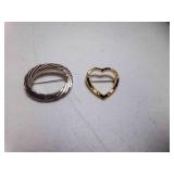 Silver Tone Brooch & Gold Tone w/Rhinestones Heart