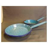 2 Baby Blue Speckled Enamelware Skillets