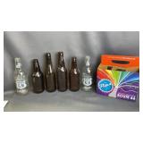 4 Long Neck Brown Soda Bottles Two Clear Soda
