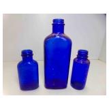3 Cobalt Blue Bottles - Tall 1 NO Markings & 5"