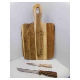 20" X 12" Large Wooden Cutting Board & 2 Knives