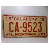 1976 Bicentennial Oklahoma License Plate CA-9523