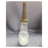 Marquette Embossed Glass Oil Bottle w/Metal Lid