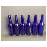 6 Long Neck Cobalt Blue Bottles - Used - Dirty
