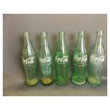 5 10 oz. Green Coca-Cola Bottles - Cushing Ok.