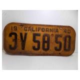 1940 California License Plate 3V 5850 Gold w/Black