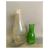 Embossed One Quart Clear Glass Milk Bottle - Green