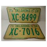 2 1975 Oklahoma is OK License Plates  XC-8499