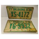 2 1977 Oklahoma is OK License Plates - YG-9932