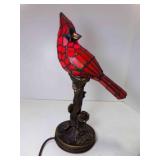 Vintage Stained Glass Cardinal Accent Lamp Perched