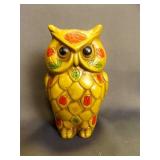Retro Paper Mache Hand Painted Owl Coin Bank