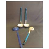 4 Blue and White Enamelware Ladles - Campfire