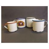 4 Different Size Enameled Tin Cups - British