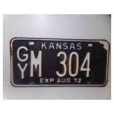 1972 Black w/White Kansas License Plate GYM 304