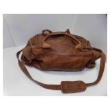 Vintage Brown Leather Duffel Bag w/Shoulder Strap