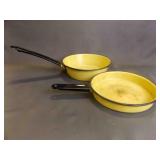 2 Vintage Yellow Enamelware Skillets with Black