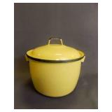Vintage Yellow Enamelware Stockpot with Black