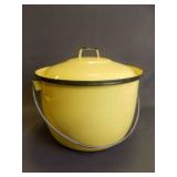 Vintage Yellow Enamelware Stockpot with Black