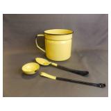 Vintage Yellow Enamelware Pot or Milk Jug with