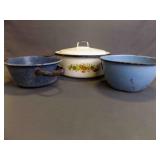 2 Vintage Enameled Pans - 10" Has A Lid