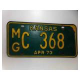1973 Green w/Yellow Kansas License Plate MGC  368